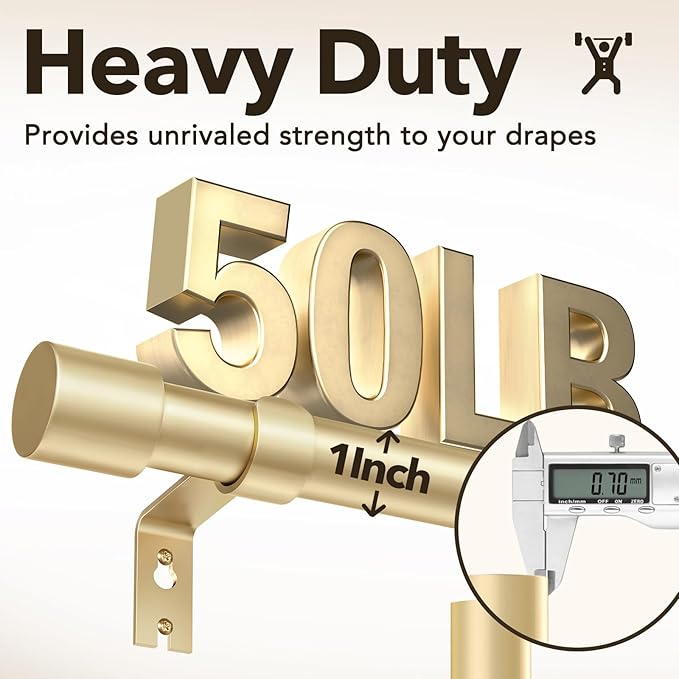 Extra Long Curtain Rods for Windows 32 to 170 Inch, 1 Inch Gold Curtain Rods - Image 4