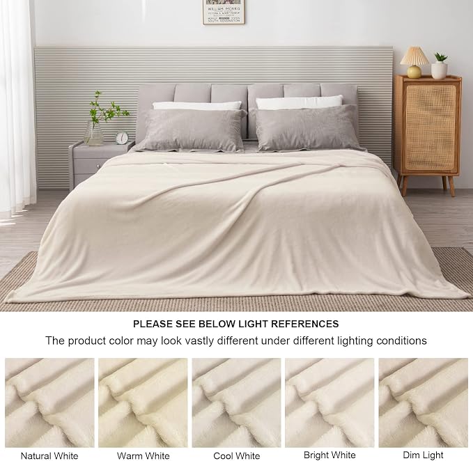 BEDELITE Fleece Blankets Queen Size Beige Throw Blankets - Image 3