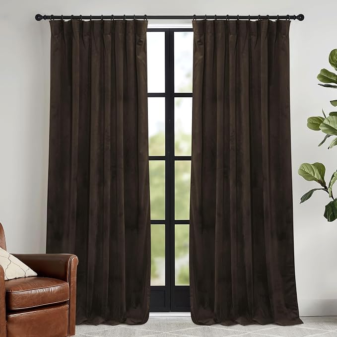 RYB HOME Brown Velvet Curtains 102 inches by RYBHOME