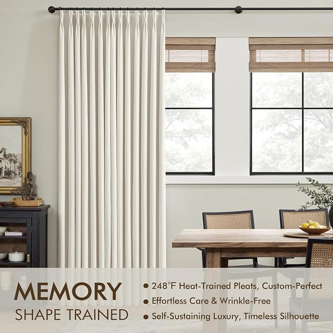 MIULEE Natural Pinch Pleated 100% Blackout Linen Curtains 40x120 Inches | Room - Image 3