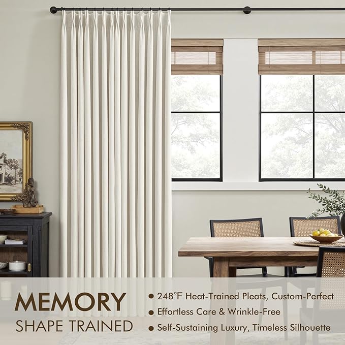 MIULEE Natural Pinch Pleated 100% Blackout Linen Curtains 40x108 Inches | Room - Image 3