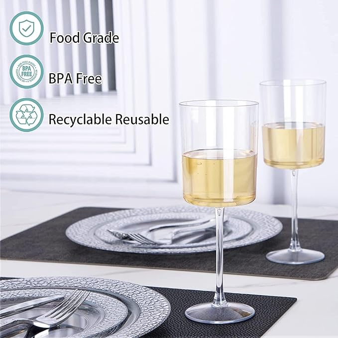 Ciaell 12 Pack Clear Plastic Wine Glasses - 10 Oz Disposable Wine Glasses with Stem for Parties & Weddings & Poolside & Outdoors & Camping