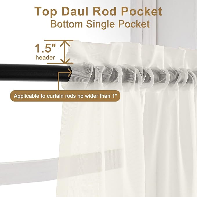 Chyhomenyc Extra Long Sheer Curtains 120 Inch, 2 Panels, Ivory | Light Filtering - Image 3