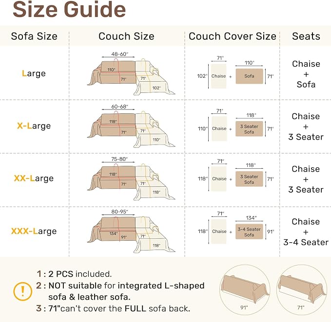 2 Pieces Sectional Couch Covers L Shaped Cover XXL Light Sage | Thick Washable - Image 2