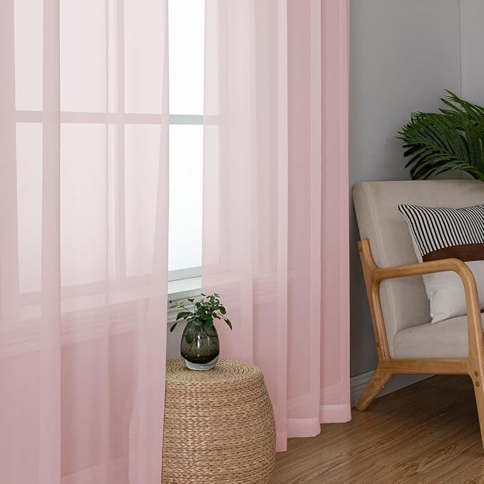 Aiyufeng Blush Pink Sheer Curtains 63 Inch Length 2 Panels Set, Light Filtering - Image 5