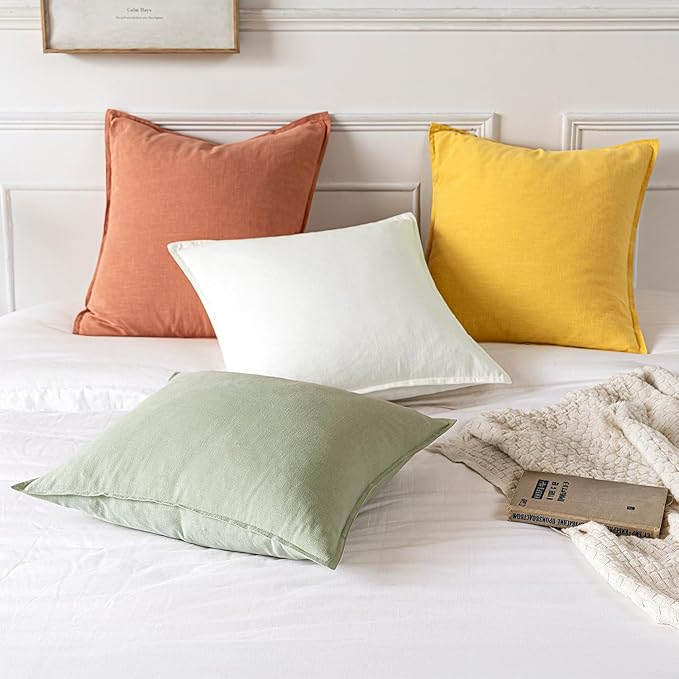MIULEE Decorative Linen Euro Sham Pillow Covers 22x22 Inch Light Green | Boho - Image 5