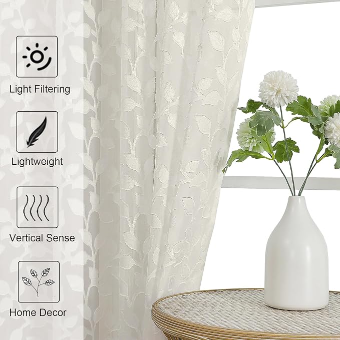 Chyhomenyc Extra Long Ivory Sheer Curtains 120 Inch Length 2 Panels Set - Image 6