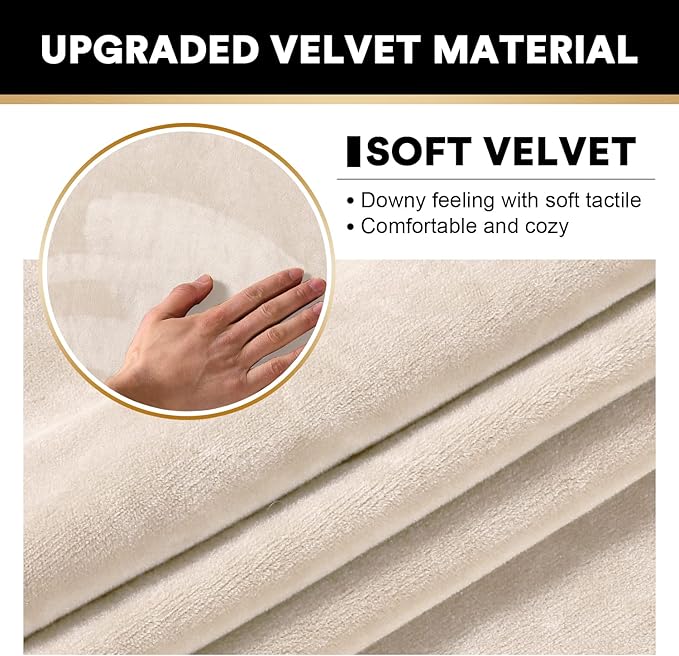 PrinceDeco Sectional Couch Covers 3 Pieces Velvet Sofa Covers L Shape Soft Couch Covers for Sectional Sofa Corner Sofa Cover Couch Cover for Dogs Washable (2 Seater + 1 Chaise,Ivory)