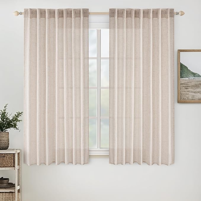 MIULEE Natural White Linen Curtains 63 Inch Length 2 Panels by MIULEE