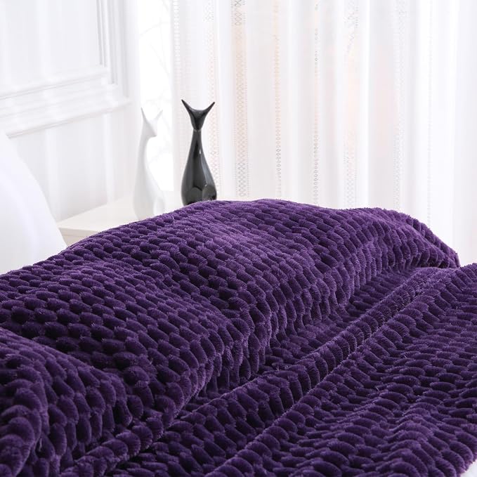 Puncuntex Deep Purple Throw Blanket 90"×90" inches Fuzzy 3D Jacquard Decorative - Image 3