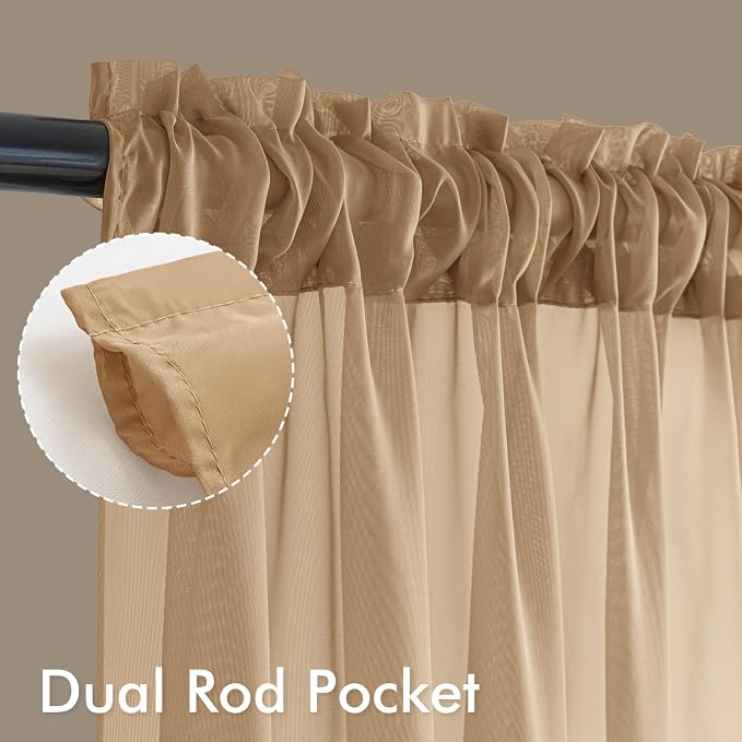 MIULEE Brown Sheer Curtains 72 Inches Long 4 Panels 54 x 72 Inches | Light - Image 3