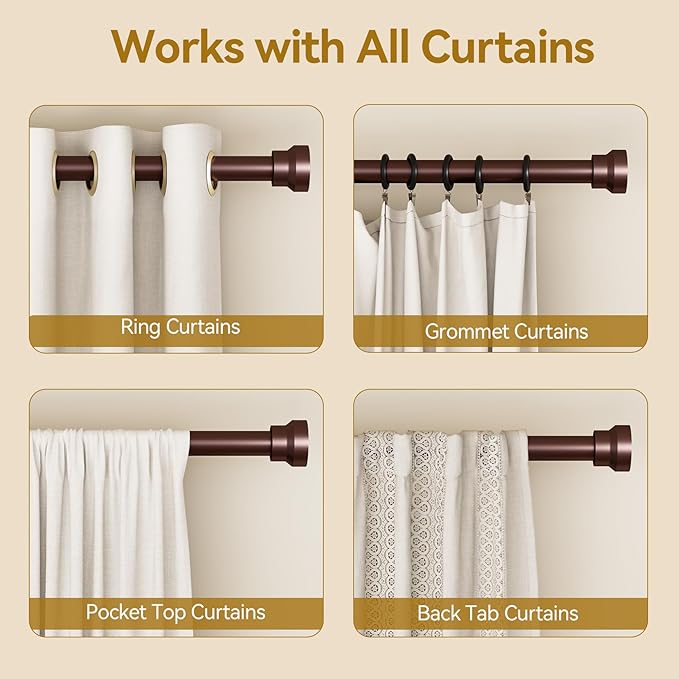 YaFex Curtain Rods 2 Pack 32-58 Inch, Heavy Duty 1 Inch Curtain Rod, Bronze - Image 5
