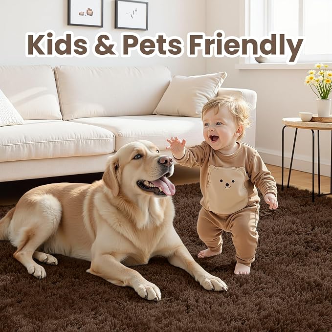 8x10 Area Rugs for Living Room Rug: Soft Fluffy Shag Brown Rugs for Bedroom - Image 4