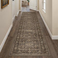 2x12 Washable Runner Rug for Hallway Kitchen Vintage Brown Non Slip Low Pile by WondRg