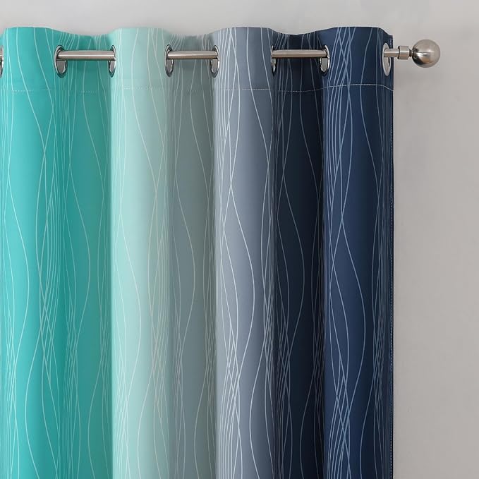 Estelar Textiler Navy Blue and Teal Gradient Blackout Curtains 102 Inches Long - Image 4