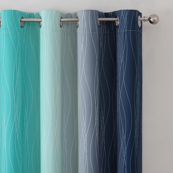 Estelar Textiler Navy Blue and Teal Ombre Blackout Curtains 90 Inches Long 2 - Image 4