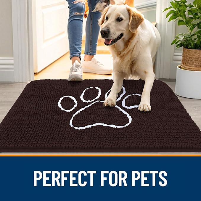 OLANLY Dog Door Mat for Muddy Paws 47x32, Paw Print Design Chenille Mud Mat | - Image 6