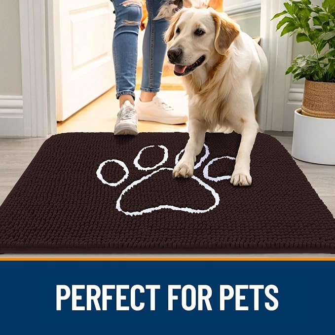 OLANLY Dog Door Mat for Muddy Paws 48x30, Paw Print Design Chenille Mud Mat | - Image 6