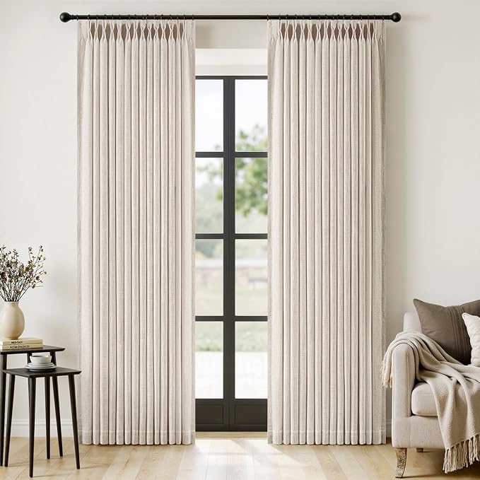 MIULEE Pinch Pleated Thick Linen Curtains 96 Inches Long 2 Panels by MIULEE