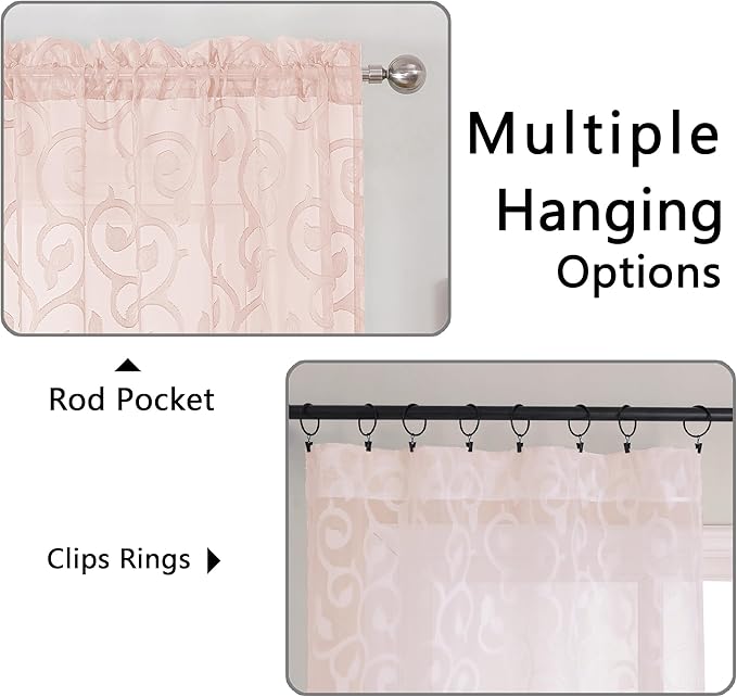 OWENIE Furman Extra Long Blush Pink Sheer Curtains 96 inches Long - Image 4