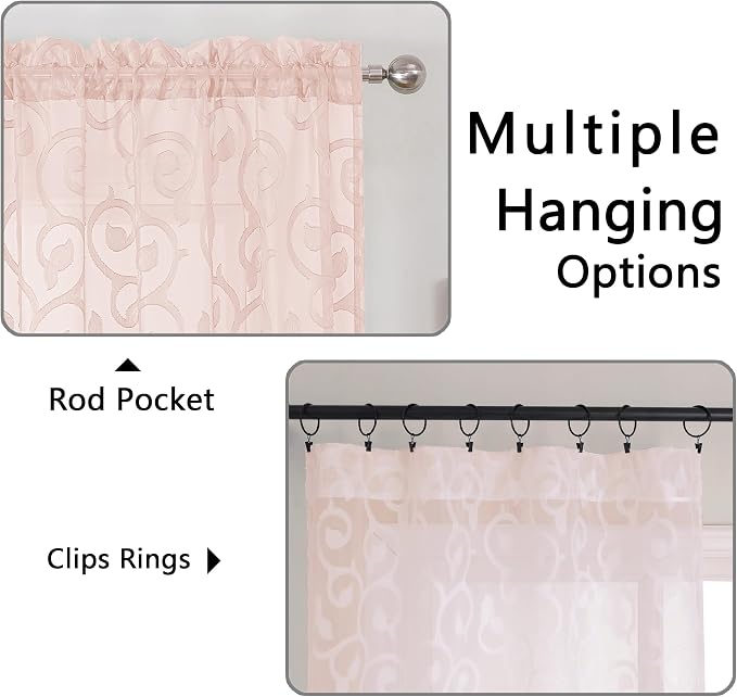 OWENIE Furman Cafe Curtains 30 Inch Length 2 Panels Set, Elegant Geometric - Image 3