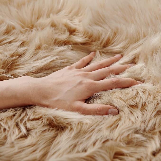 SERISSA 6x9 Fluffy Beige Faux Fur Area Rug - Image 4