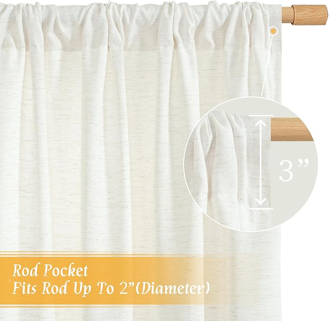 Light Filtering Natural Linen 63 Inch Length Curtains - Image 3