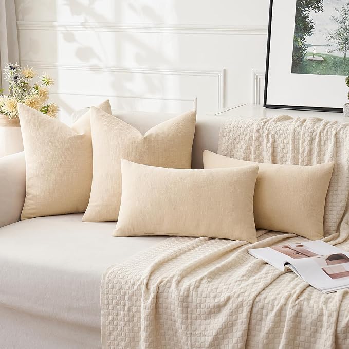 MIULEE Beige Chenille Couch Throw Pillow Covers, 18x18 | Set of 2, Soft Neutral - Image 4