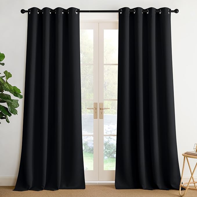 NICETOWN Room Darkening Draperies Curtains Panels, 2 Panels Black W52 x L90 by NICETOWN