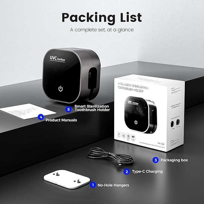 Toothbrush Holder and Cleaner for Bathroom,Wall Mounted Toothbrush Cleaner case,Waterproof Bathroom Storage for Electric& Manual Brushes,Clean,Dry for Home,Travel