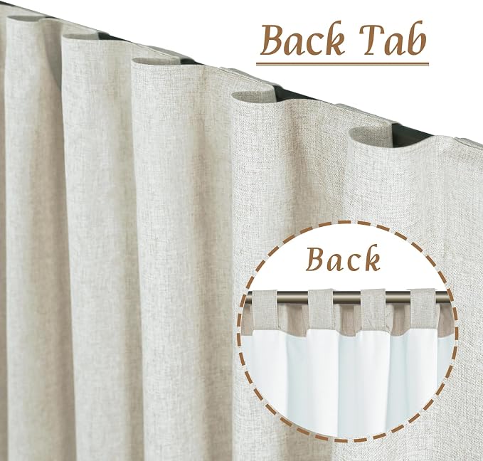 100% Blackout Natural Linen Bedroom Curtains 63 Inches 2 Panels | Stone - Image 2