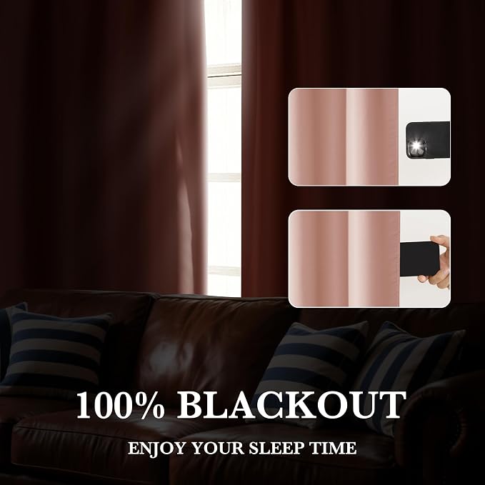 RYB HOME Bedroom Blackout Curtains 72 inches Long, 100% Blackout Thermal - Image 4