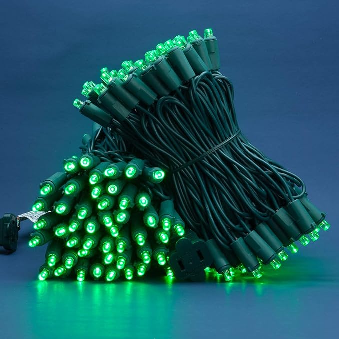 200 Count Green Wide Angle LED Christmas Lights, 66 ft Green Wire UL Certified Commercial Grade 5mm Holiday String Light Set (Green)
