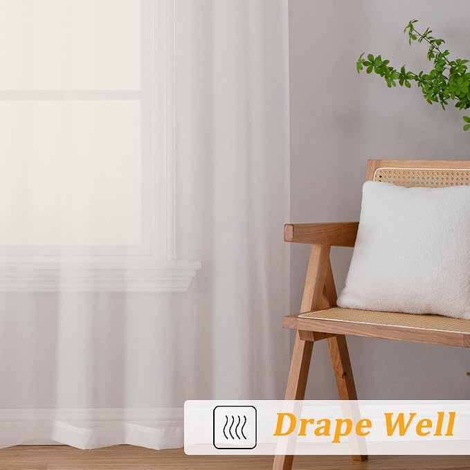 Gwine Ivory Sheer Curtains 30 Inch Length, Short Light Filtering Voile Small - Image 6