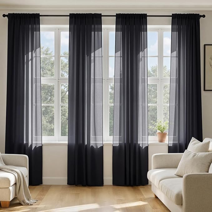 MIULEE Black Sheer Curtains 90 Inches Long 4 Panels 54 x 90 Inches | Light by MIULEE