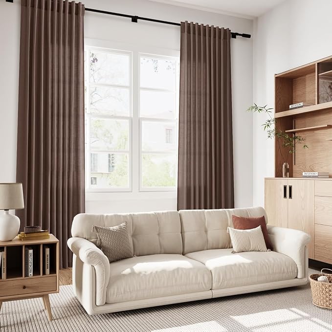 Cappuccino Linen Curtains for Living Room 105 Inches Long Light Filtering Semi - Image 5