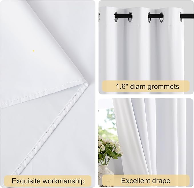 NICETOWN White100% Blackout Window Curtains 84 inch Long, Grommet Room - Image 2
