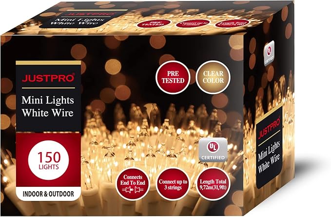 150LIGHTS WARM WHITE Extra-Bright With End Connectors Christmas Decorative Lights 9.72m UL Certified Mini String Light Set Waterproof for Home Garden Holiday Christmas Tree Party Patio Wedding