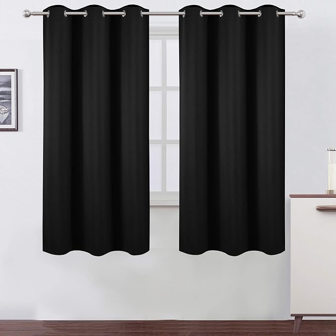 Black Blackout Curtains 40 x 63 Inch Length/Set of 2 Curtain Panels/Thermal by Lemomo