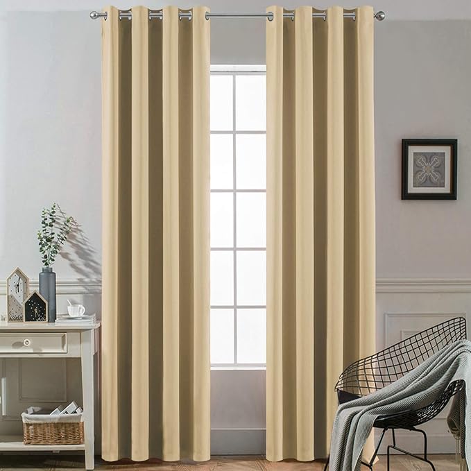 Yakamok Beige Blackout Curtains 84 Inches Length Thermal Insulated Light by Yakamok