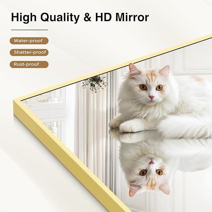 Gold Bathroom Mirror for Wall, 30x30 Inch Rectangle Mirrors with Metal Frame, Modern Vanity Wall Mirror Decor for Bathroom Living Room, Entryway Hangs Horizontal or Vertical