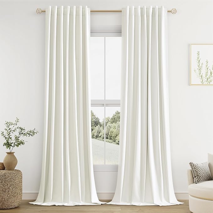 Ivory 100% Blackout Linen Curtains 120 Inch Length 2 Panels Set by Guken