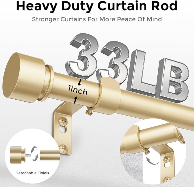 Modern Gold Curtain Rods for Windows 48 to 84 Inch, Decorative Drapery Rods for - Image 3