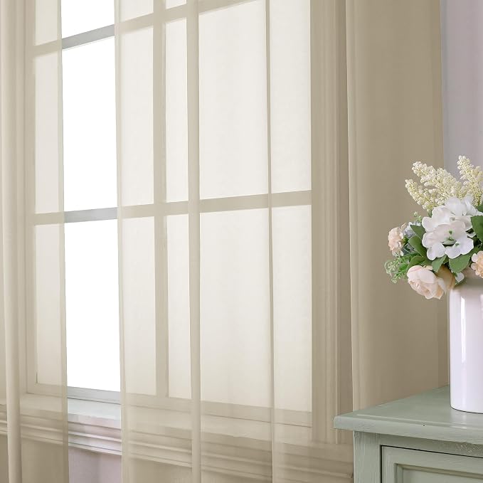 Aiyufeng Taupe Sheer Curtains 84 Inches Long 2 Panels Set, Semi Transparent - Image 2