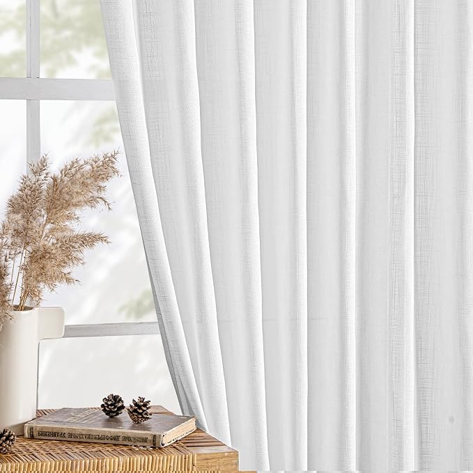 MIULEE White Linen Curtains 84 Inch Length 2 Panels - Image 4