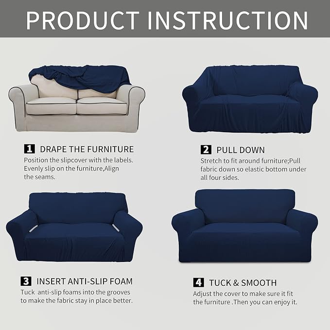 Easy-Going Stretch Oversized Loveseat Couch Covers Washable Navy | 1-Piece - Image 6