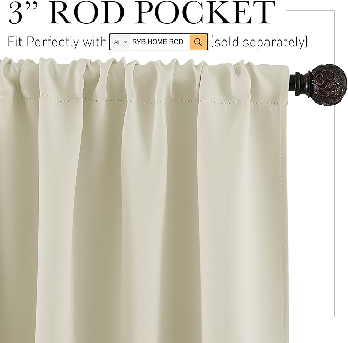 RYB HOME 54 inch Curtains for Living Room, Rod Pocket Thermal Insulated Small - Image 2