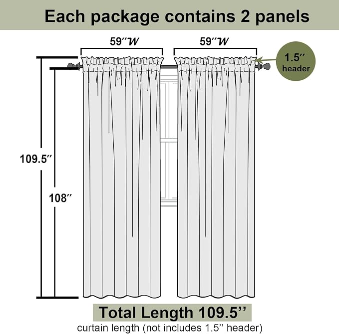 White Sheer Curtains 108 Inches Long 2 Panels, Solid Airy Voile Extra Wide - Image 2