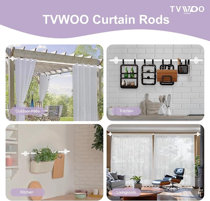 TVWOO 2 Pack Wrap Around Curtain Rods, 5/8 Inch Adjustable Blackout Curtain Rod - Image 5