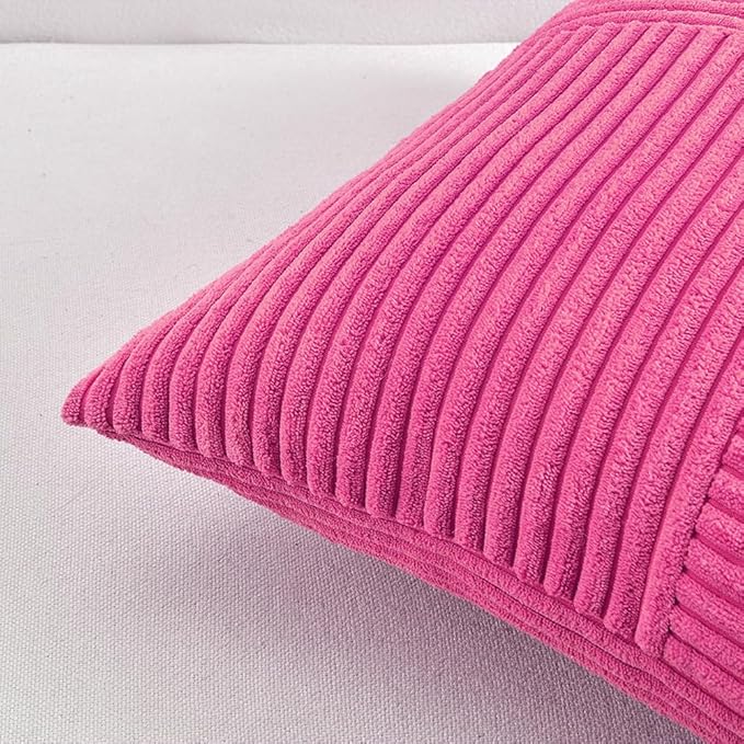 Fancy Homi 2 Packs Hot Pink Euro Decorative Throw Pillow Covers 26x26 Inch for Couch Bed Sofa, Rustic Farmhouse Boho Home Decor, Soft Corss Corduroy Patchwork Textured Square Cushion Case 66x66 cm